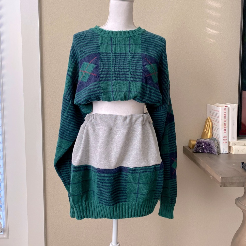 Reworked Vintage Two Piece Sweater Knit Skirt Set
